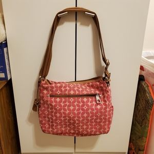 Fossil Coral and Pink Print Fabric Large Purse.